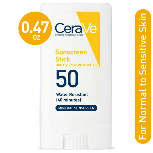 CeraVe Mineral Sunscreen Stick SPF 50 Body & Face Sunblock for Sensitive Skin, Kids & Adult