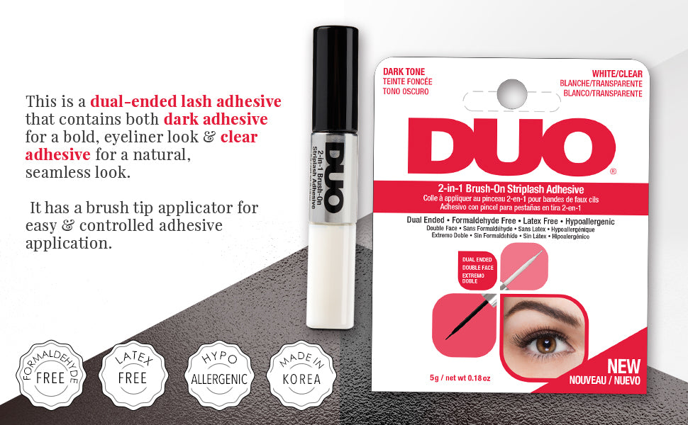 DUO Adhesives 2-in-1 Brush On Clear & Dark Adhesive, Dual-Ended Two Color