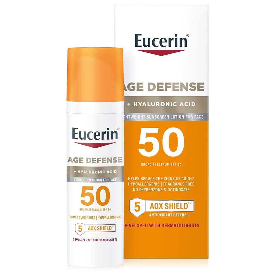 Eucerin Sun Age Defense SPF 50 Face Sunscreen Lotion with Hyaluronic Acid, Facial Sunscreen with 5 Antioxidants