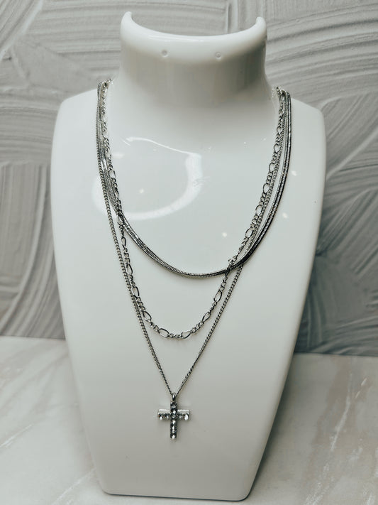 3 piece cross necklace plateada